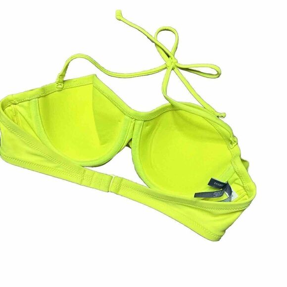 Aerie yellow floral twist bikini underwire halter top Bridget NEON 34B - Picture 2 of 8